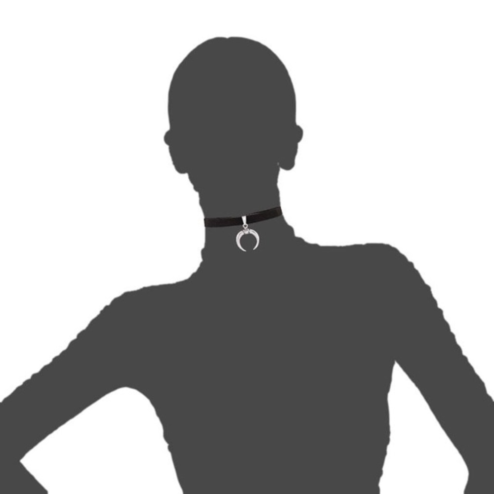 Black Suede Choker with Silver Mystic Moon - Picture 7 of 7
